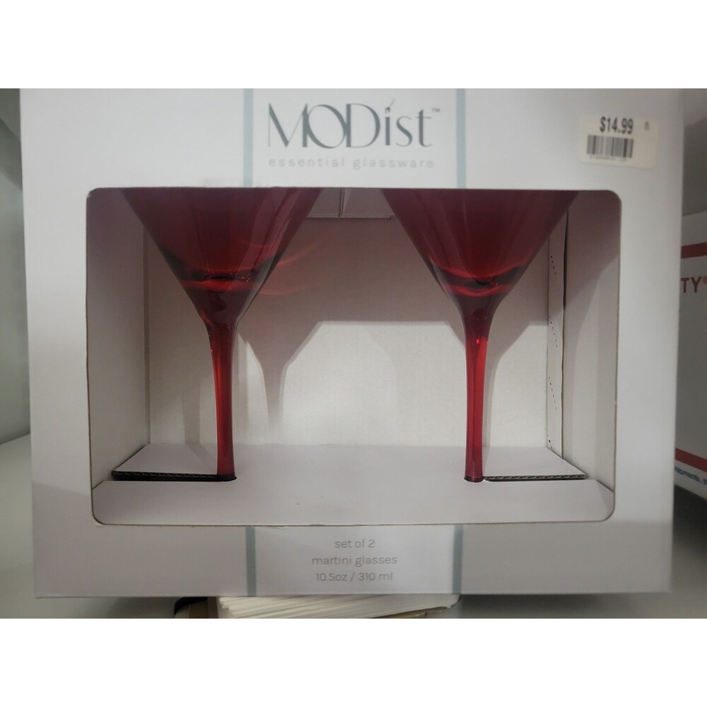 Ruby Red Martini Glasses Set Of 2 Modist NEW Perfect For Traditional Or Dessert - Picture 2 of 4